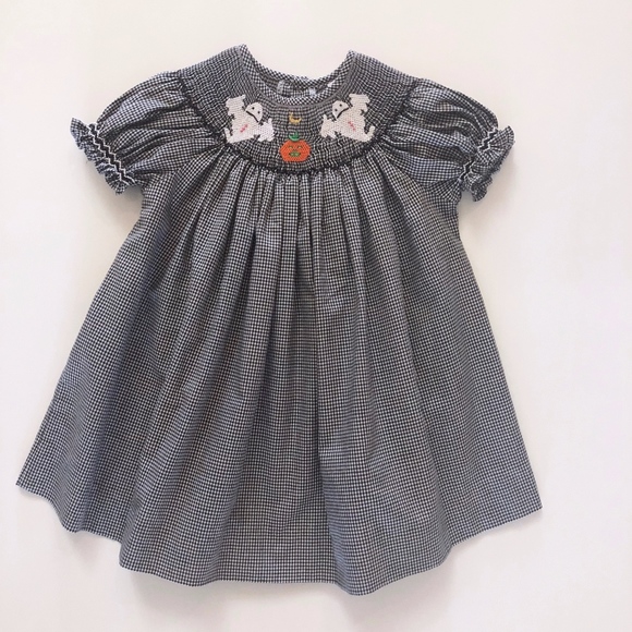 Mom & Me Other - Girls Black White Check Halloween Smocked Dress 3M